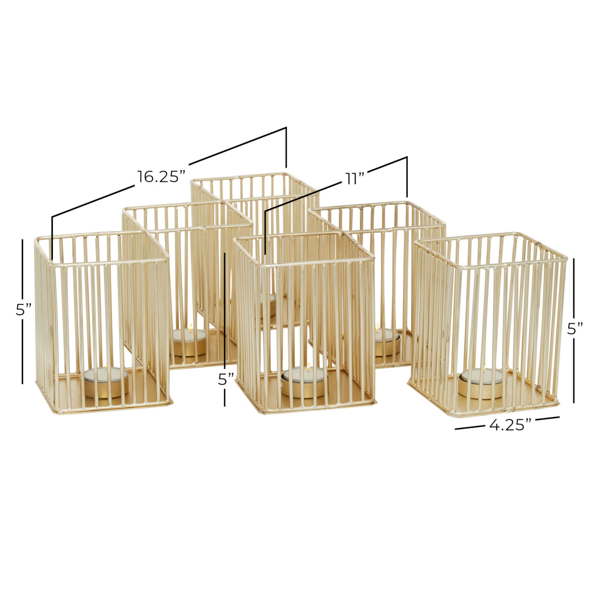 Set of 3 Gold Metal Modern Candle Holder, 4.25", 11", 16.25"